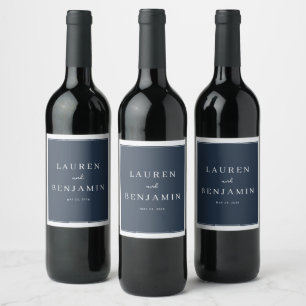 Etiqueta Para Botella De Vino Tipografía elegante de color azul marino