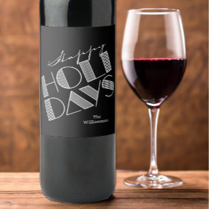 Etiqueta Para Botella De Vino Tipografía Felices Fiestas Negro