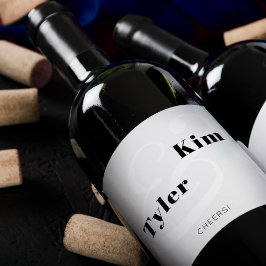 Etiqueta Para Botella De Vino Tipografía moderna de aclamación boda blanco y neg