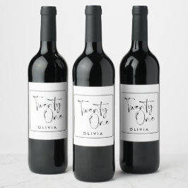 Etiqueta Para Botella De Vino Tipografía moderna en blanco negro 21 cumpleaños d