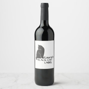 Etiqueta Para Botella De Vino Tipografía personalizada del gato negro de la