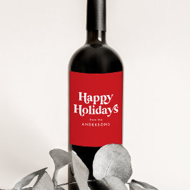 Etiqueta Para Botella De Vino Tipografía retro Festividades felices rojas