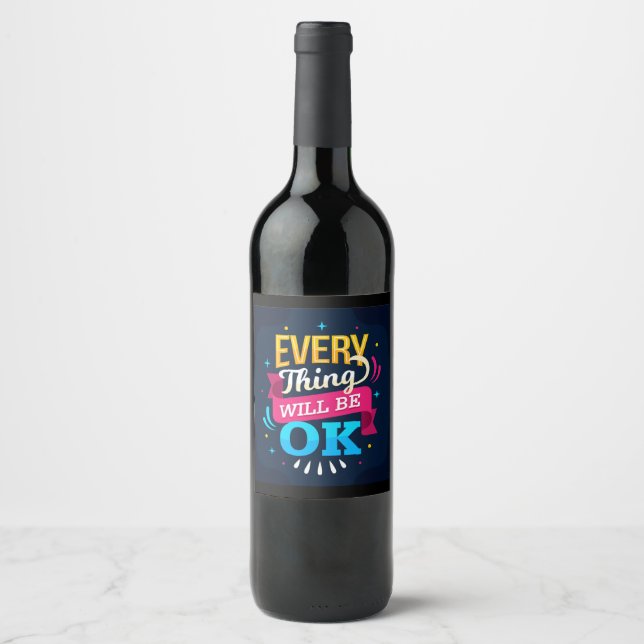 Etiqueta Para Botella De Vino Todo estará bien (Anverso)