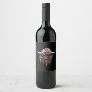 Etiqueta Para Botella De Vino Toro de las Tierras Altas de Escocia en Color