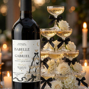 Etiqueta Para Botella De Vino Torre de Champán con Lazo Negro de Lujo para Boda