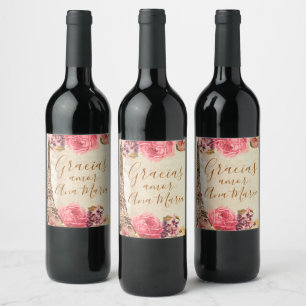Etiqueta Para Botella De Vino Torre Eiffel Vintage Rosas florales shabby chic Ro