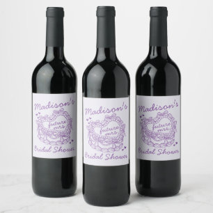 Etiqueta Para Botella De Vino Torta Coquette Corazón Retro Lazo Púrpura BridalSh