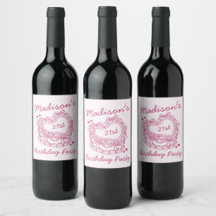Etiqueta Para Botella De Vino Torta de coqueta de coqueta rosa retro Bow Cumplea