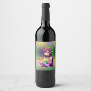 Etiqueta Para Botella De Vino Torta del Rey Anime Mardi Gras