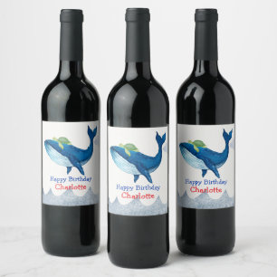 Etiqueta Para Botella De Vino Tortuga dulce carreras de ballenas océano Fiesta d