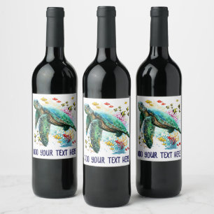 Etiqueta Para Botella De Vino Tortuga marina bajo el agua Estilo