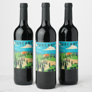 Etiqueta Para Botella De Vino Toscana Italia Viñero Viaje Arte Vintage