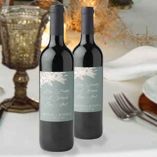 Etiqueta Para Botella De Vino Tostada Boda Botánico Verde Foliage Duet Sage
