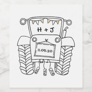 Etiqueta Para Botella De Vino Tractor de casamiento de país personalizado