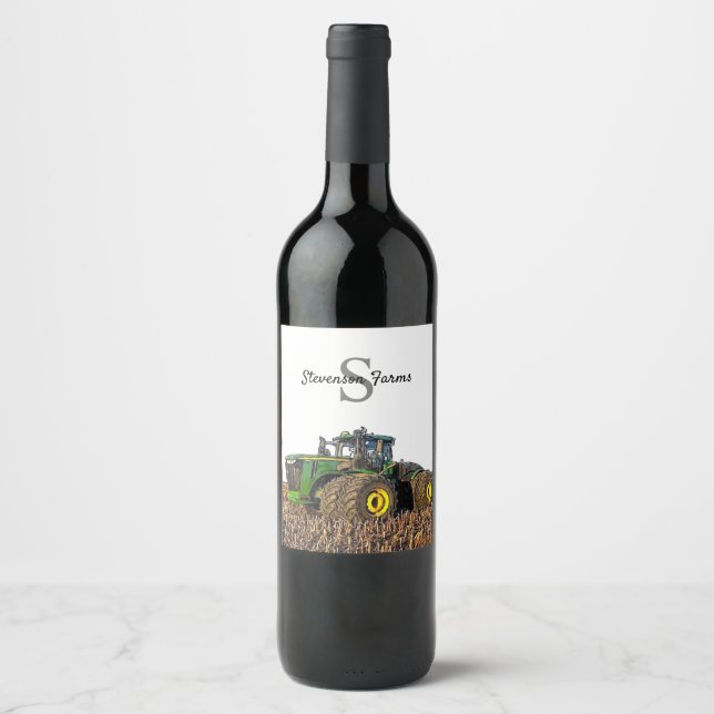 Etiqueta Para Botella De Vino Tractor de monograma personalizado (Anverso)