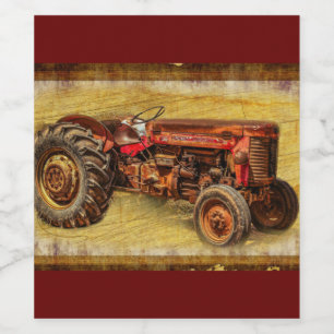 Etiqueta Para Botella De Vino Tractor rojo antiguo