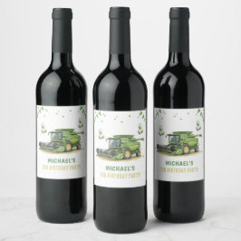 Etiqueta Para Botella De Vino Tractor Verde Moderno de Granja Cumpleaños 3