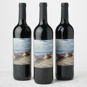 Etiqueta Para Botella De Vino "Tranquilidad Costera" Una Tranquila Maravilla Acu