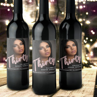 Etiqueta Para Botella De Vino Treinta y trescientos años purpurina de guión gráf