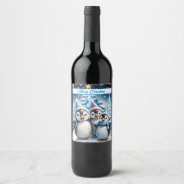 Etiqueta Para Botella De Vino Tres adorables pingüinos