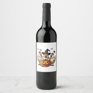 Etiqueta Para Botella De Vino Tres espeluznantes granjeros de pollo de Halloween