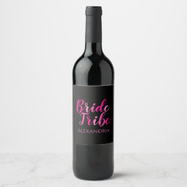 Etiqueta Para Botella De Vino Tribu de novias Bachelorette Fiesta de negro rosad
