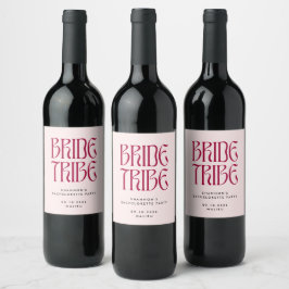 Etiqueta Para Botella De Vino Tribu de novias Negrita Magenta Rosa Bachelorette