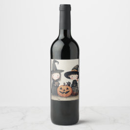 Etiqueta Para Botella De Vino Trick o trato de niños de Halloween retro lindo