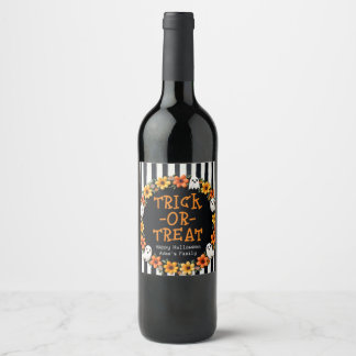 Etiqueta Para Botella De Vino Trick-or-Treat de personalizable - Floral de fanta