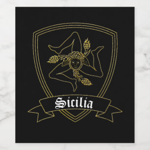 Etiqueta Para Botella De Vino Trinacria siciliana en oro y negro