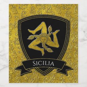 Etiqueta Para Botella De Vino Trinacria y Escudo de inspiración italiana