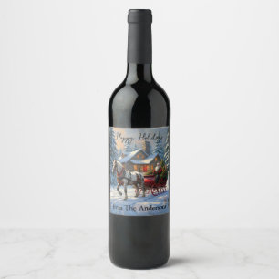 Etiqueta Para Botella De Vino Trineo de un caballo de Santa Claus