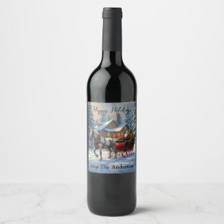 Etiqueta Para Botella De Vino Trineo de un caballo de Santa Claus