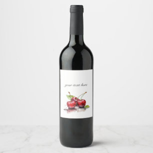 Etiqueta Para Botella De Vino Trío de Cerezas Frescas en Acuarela, personalizado