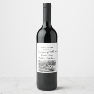 Etiqueta Para Botella De Vino Tripulantes de remo vintage en barco en el muelle