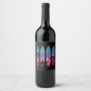 Etiqueta Para Botella De Vino Tropical Beach Surfboard Surfing Surfing Ocean