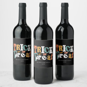 Etiqueta Para Botella De Vino Truco De Color Editable O Trate Halloween
