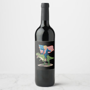 Etiqueta Para Botella De Vino Trump montando dinosaurio T Rex USA bandera americ