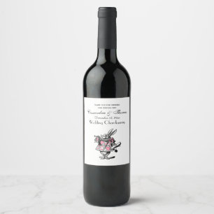 Etiqueta Para Botella De Vino Trumpete de la Corte de Conejo Blanco Alicia en el