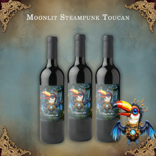 Etiqueta Para Botella De Vino Tucán steampunk iluminado por la luna.