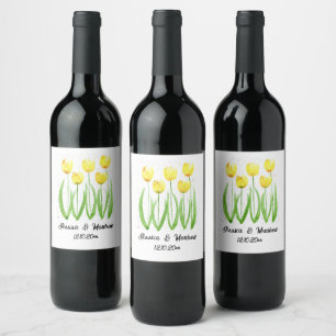 Etiqueta Para Botella De Vino Tulipanes amarillos florales Primavera Rusos Bodas