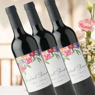 Etiqueta Para Botella De Vino Tulipanes Divertidos y Brillantes y Regaderas para
