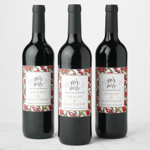Etiqueta Para Botella De Vino Tulipanes rojos Aquarela floral con letras doradas