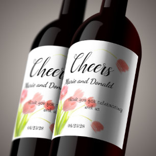 Etiqueta Para Botella De Vino Tulipanes rosados blandos