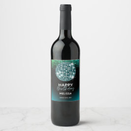 Etiqueta Para Botella De Vino Turquoise Disco Purpurina Dance Happy Birday