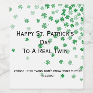 Etiqueta Para Botella De Vino Twin St. Patrick's Day Funny
