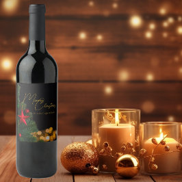 Etiqueta Para Botella De Vino Twinkling Gold ilumina la Navidad moderna de los c