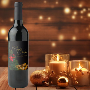 Etiqueta Para Botella De Vino Twinkling Gold ilumina la Navidad moderna de los c