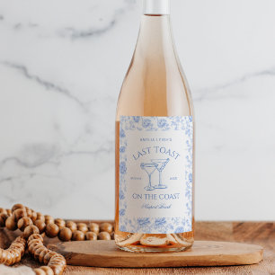 Etiqueta Para Botella De Vino Último brindis en la costa Floral Despedida de sol