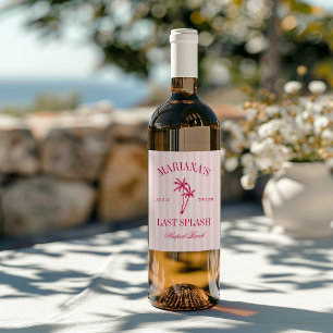 Etiqueta Para Botella De Vino Último chapuzón Palmas de playa Rosa brillante Des